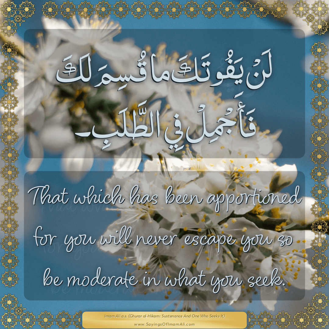That which has been apportioned for you will never escape you so be...